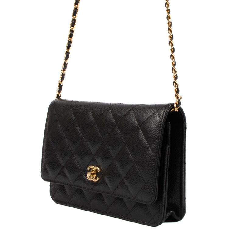 Chanel Black Caviar Classic CC Clasp Wallet On Chain ○ Labellov