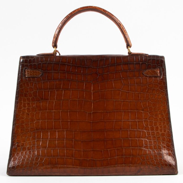 Hermès Vintage Kelly 35 Porosus Crocodile Miel GHW ○ Labellov