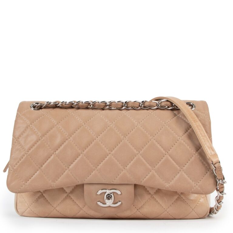 Chanel Beige Lambskin Jumbo Classic Flap Bag ○ Labellov ○ Buy and Sell  Authentic Luxury