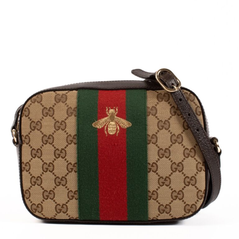 Gucci GG Canvas Web Bee Camera Bag Labellov Buy and Sell Authentic Luxury