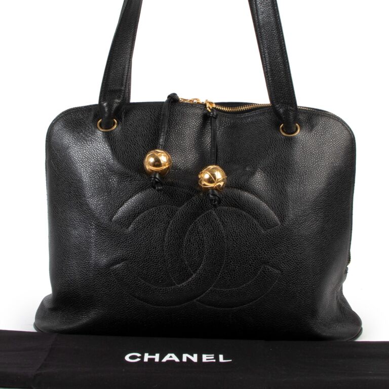 CHANEL CC Logo Grand Shopping Tote Black Shoulder Bag Vintage