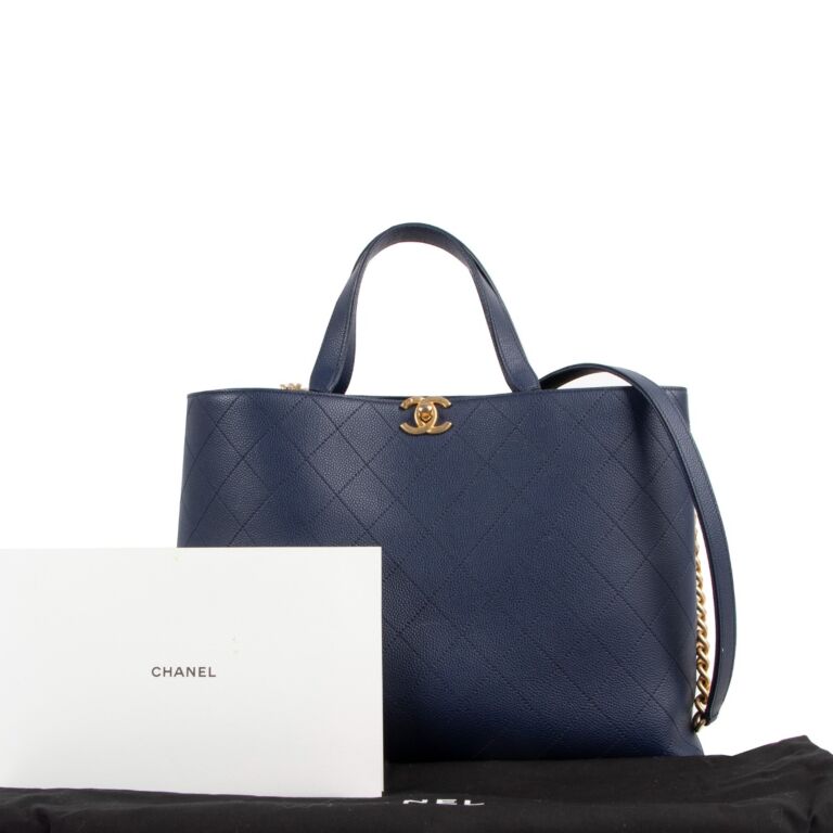 Chanel Navy Blue/Black Knit & Canvas Tote Bag Chanel