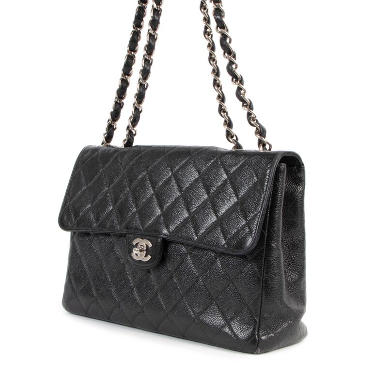 Authentic Chanel Black Caviar Quilted Leather Phone Bag on Chain Crossbody Bag