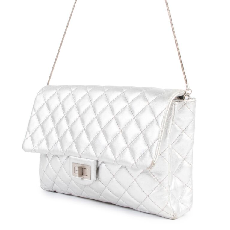 Chanel Silver Quilted Reissue 2.55 Clutch With Chain Labellov