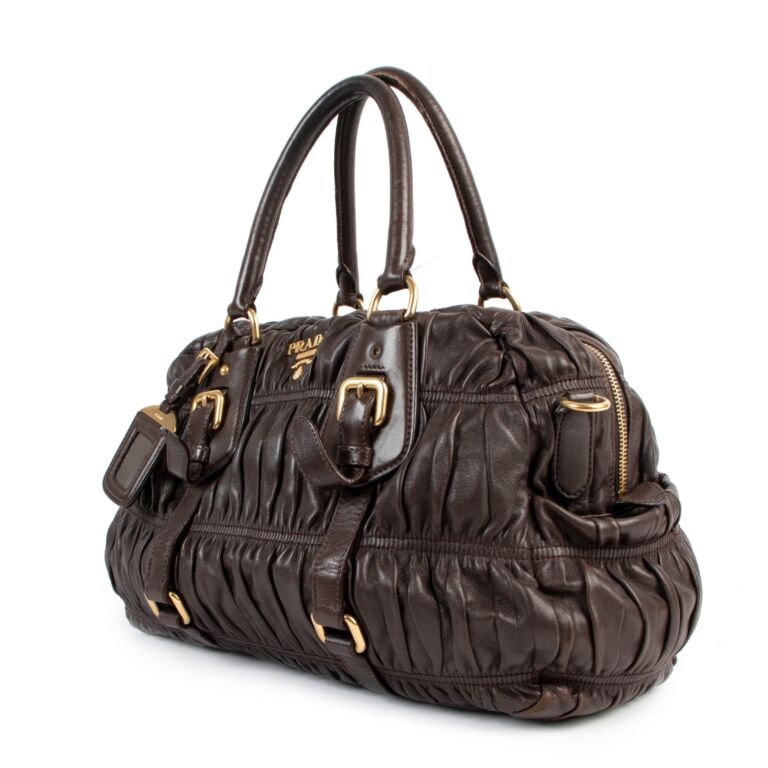 Prada Napa Gaufre Caffe Leather Shoulder Bag Labellov Buy and Sell Authentic Luxury