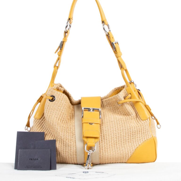 Prada Raffia Woven Jute & Gold Python-Trimmed Shoulder Bag – Vintage by  Misty