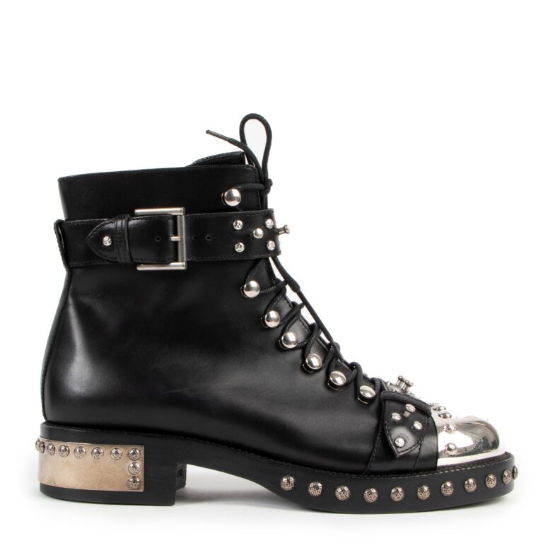 Alexander McQueen Black Leather Hobnail Studded Ankle Boots size