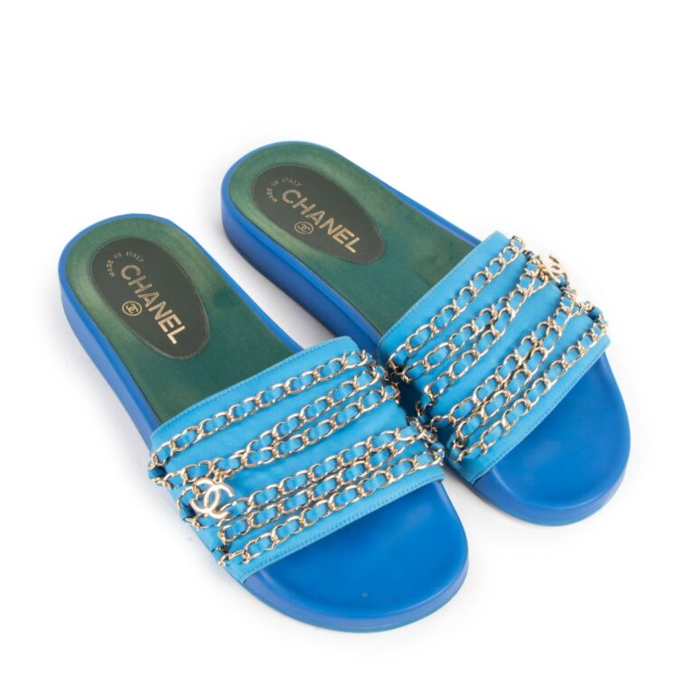 Satin chanel slides sale
