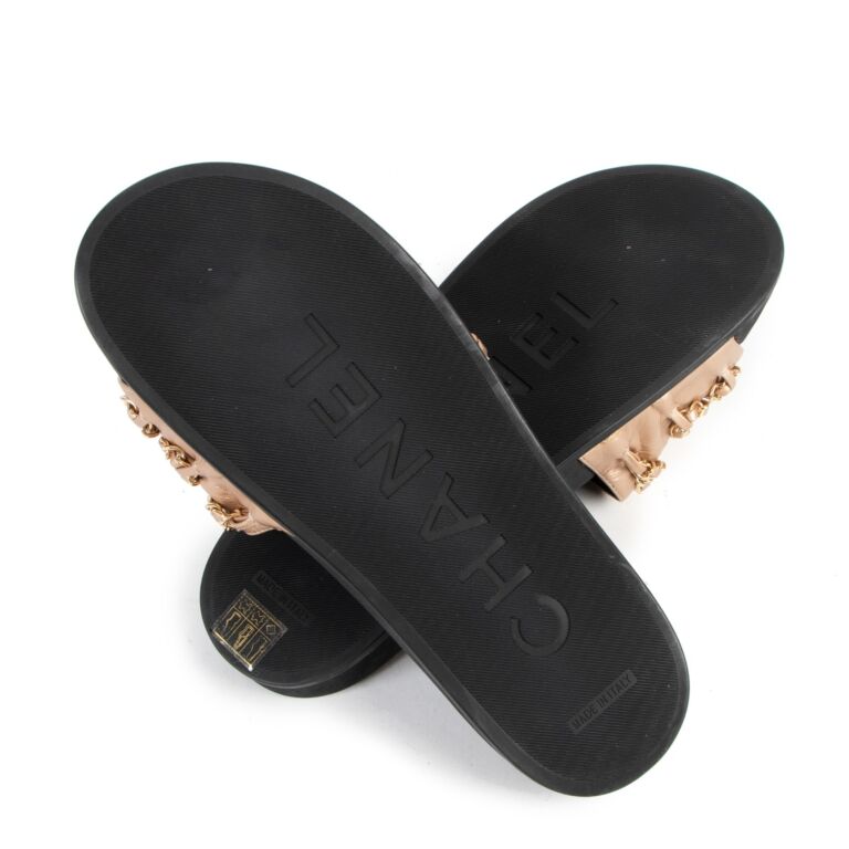 Chanel Rose Gold Tropiconic Camellia CC Chain Slides - Size 40 ○ Labellov ○  Buy and Sell Authentic Luxury