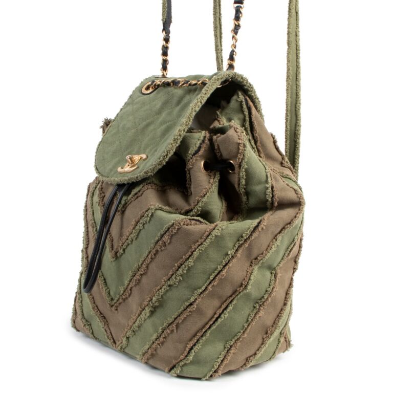 Chanel Cruise 2017 Cuba Green Chevron Patchwork Canvas Backpack