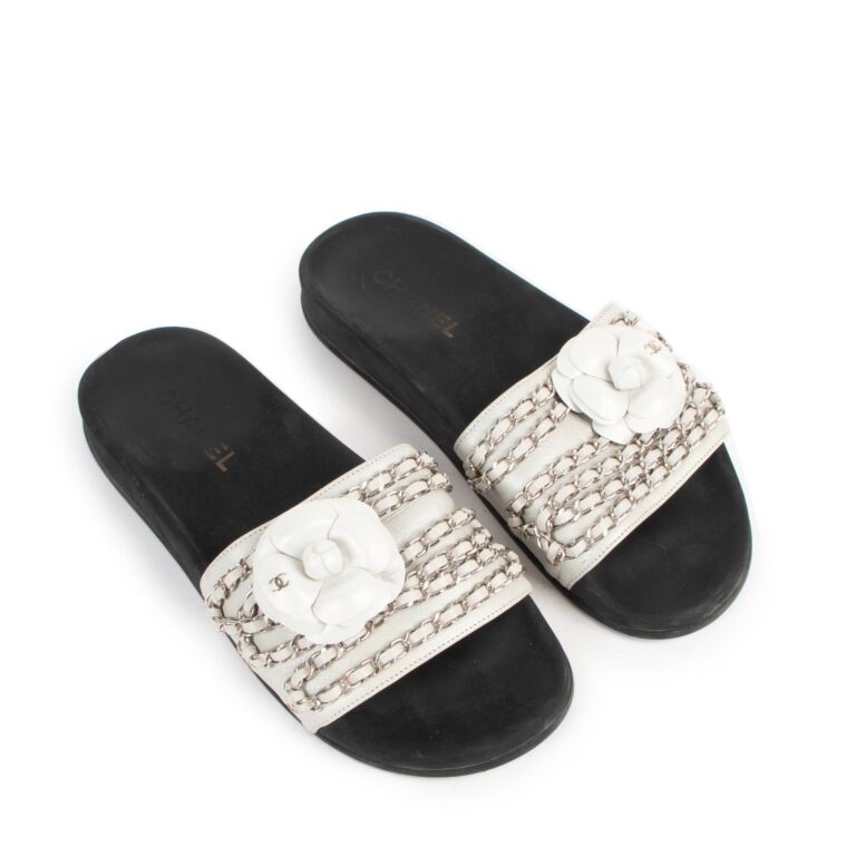 Chanel white store slides
