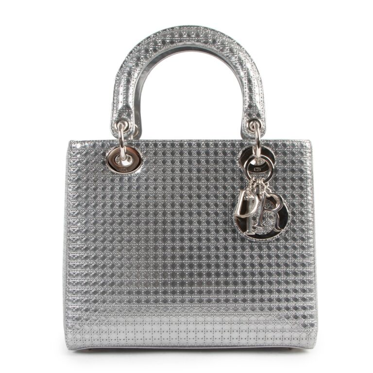 Christian Dior Lady Dior Nano Bag in Metallic Silver-Tone Cannage Lambskin  — UFO No More