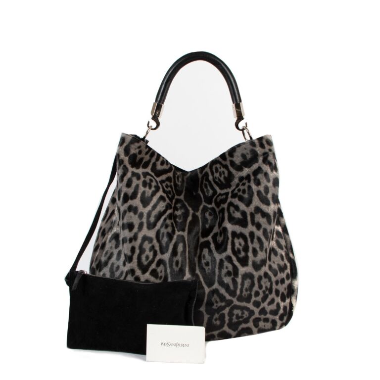 Yves Saint Laurent Grey Leopard Print Roady Shoulder Bag