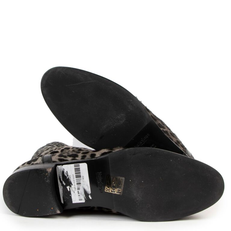 Yves Saint Laurent Leopard Grey Flat Boots Size 39 Labellov Buy and Sell Authentic Luxury