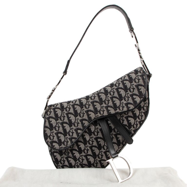 Dior Saddle Bag Oblique Black in Canvas with Silver-tone - GB