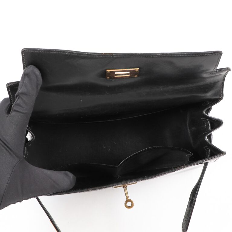 高級素材使用ブランド 28 Kelly Vintage Hermès Black Hareware Gold Leather Patent 趣味・スポーツ・実用