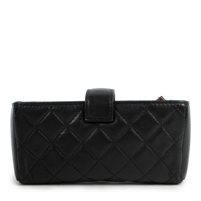 Chanel Black Quilted Lambskin Mini Phone Holder Clutch Pouch