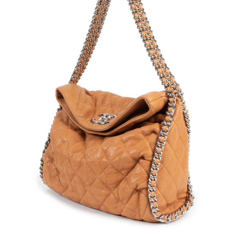 Chanel Honey Beige Quilted Washed Lambskin Chain Around Hobo Bag
