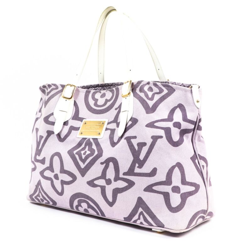 Louis Vuitton Purple Monogram Tahitienne Cabas PM White Leather Cloth Cloth  ref.131163 - Joli Closet