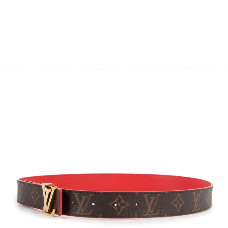 LOUIS VUITTONレッドレザーベルト Louis Vuitton Red and Monogram Canvas Reversible Belt - Size