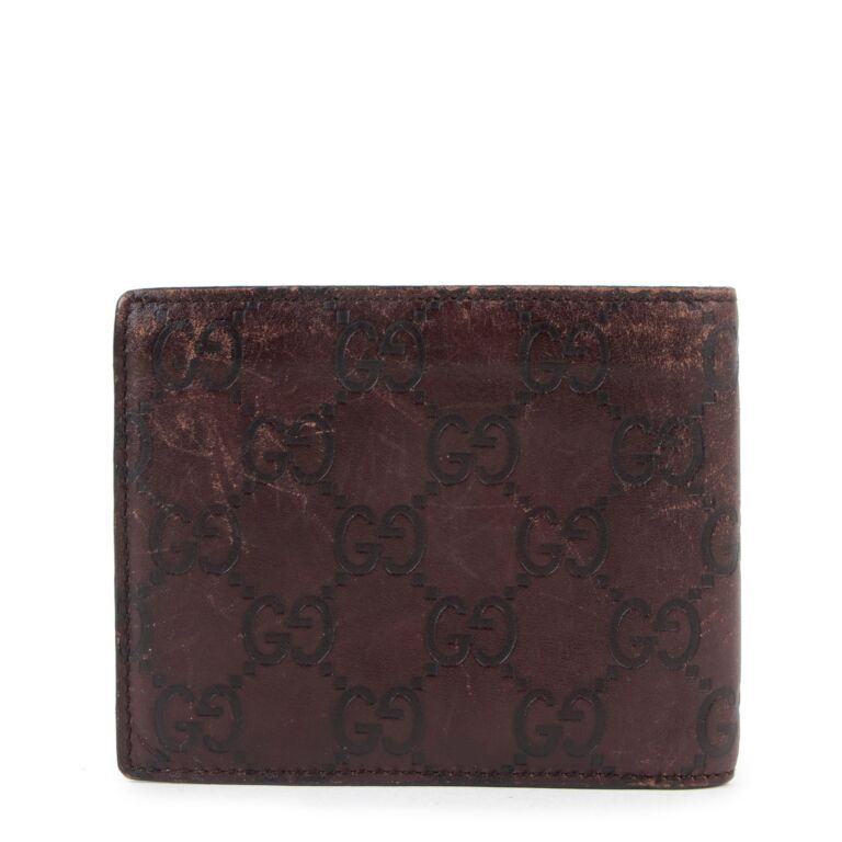 Brown Tan Grayish Vintage Gucci Monogram GG Full Size Leather Wallet