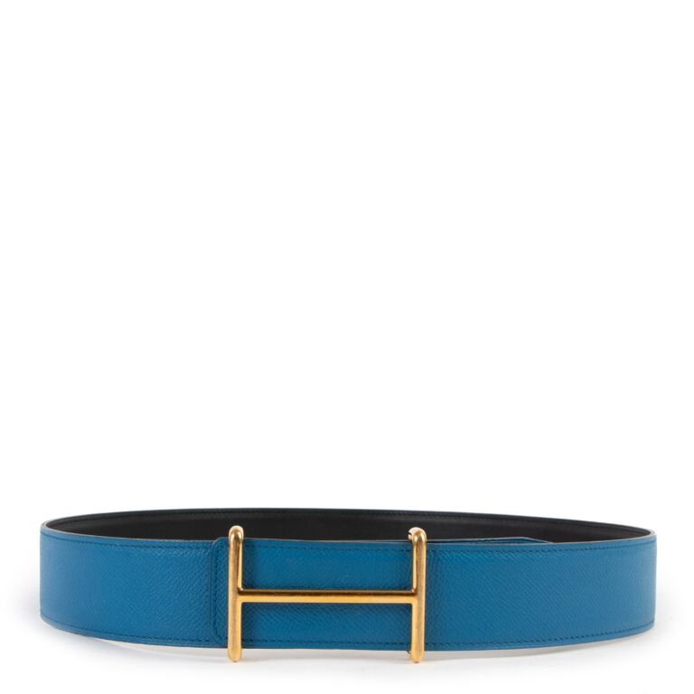 Herm s Gold Idem Reversible Covert Black Epsom Box Leather Belt
