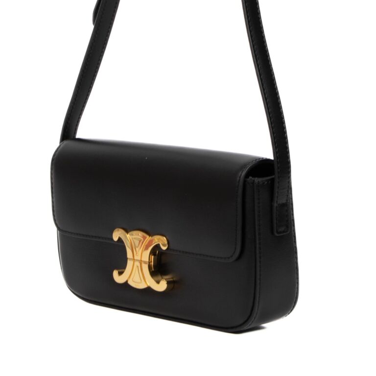 バッグ CELINE Leather Buckle Shoulder Bag Black Celine Black Satin Calfskin Claude Shoulder Bag ○ Labellov