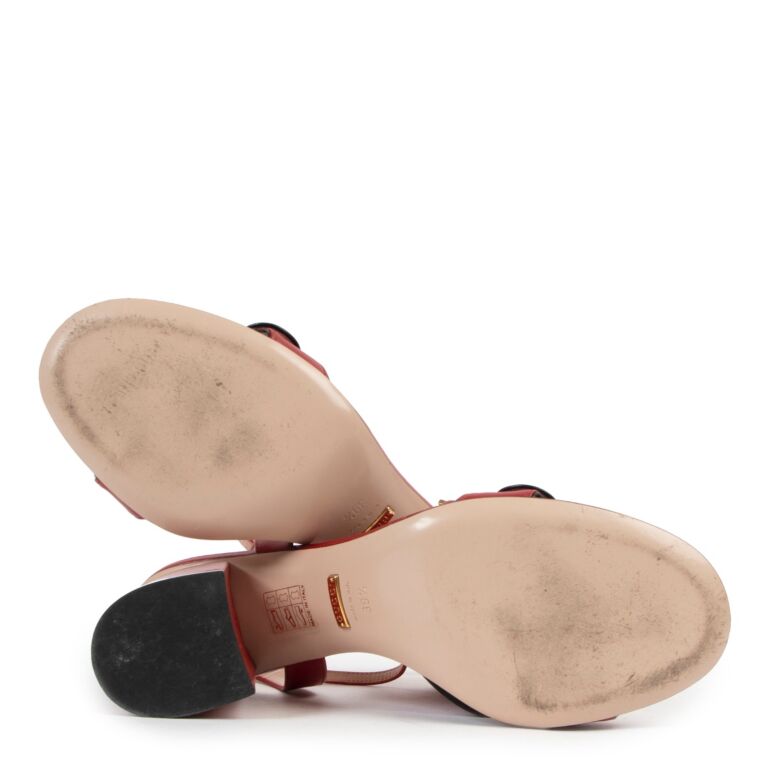 上品なブランド Mid-Heel Leather Red Gucci Sandals Labellov ○ 39.5 Size - 靴