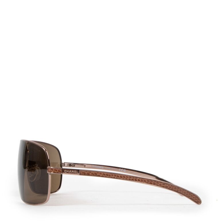 Chanel 4141-Q Metal Frame Lizard Skin Aviator Sunglasses