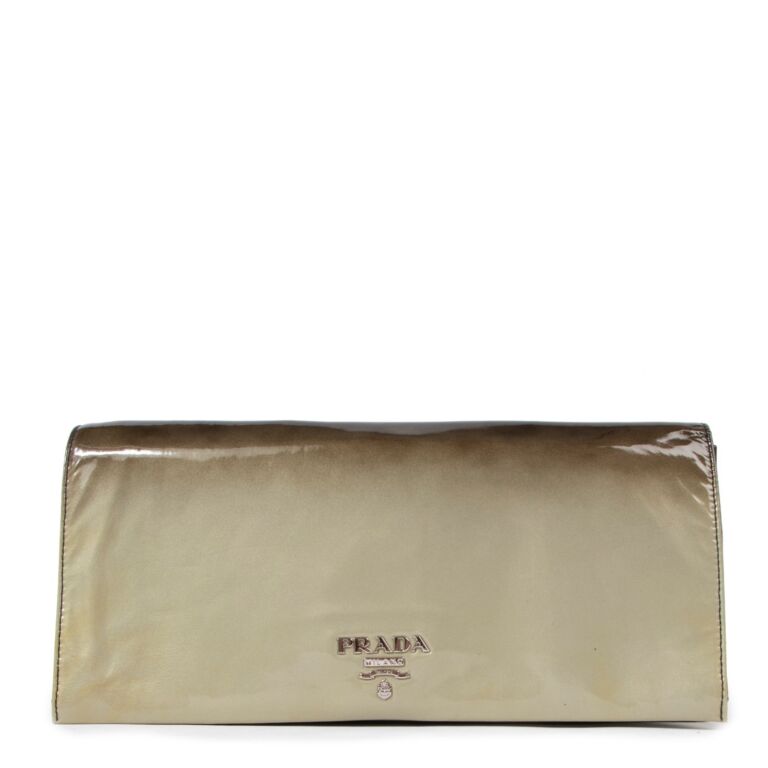 Prada Ombre Green Patent Leather Clutch Labellov Buy and