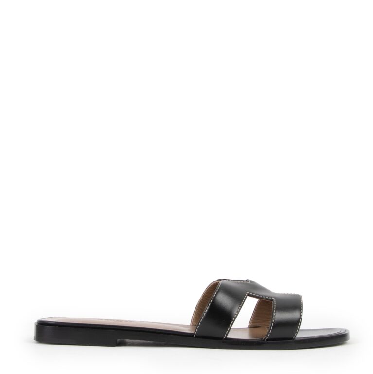 Herm s Noir Pique Oran Sandals Size 38 5 Labellov Buy and
