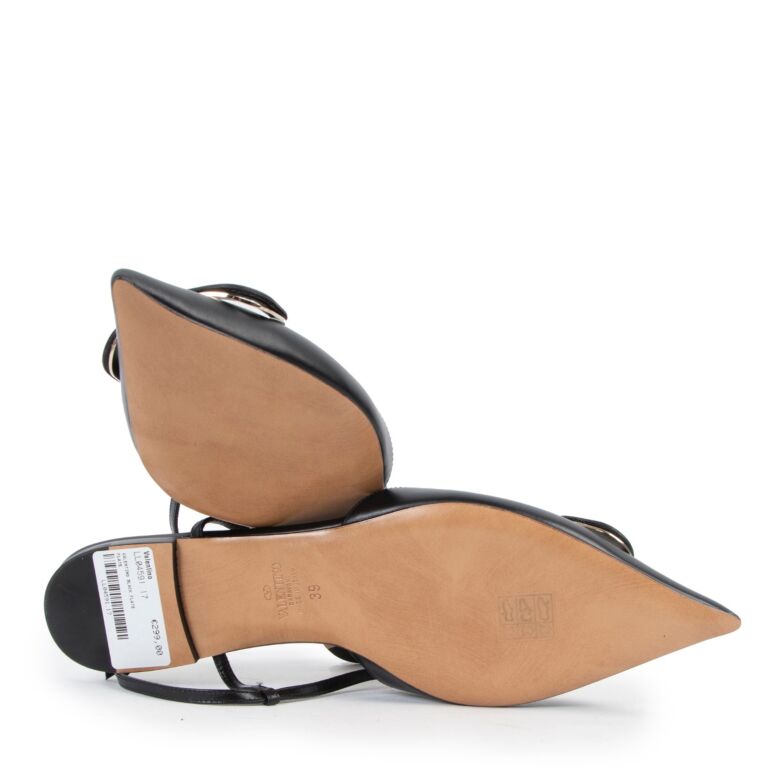 Valentino Garavani Black Leather Vlogo Slingback Flats