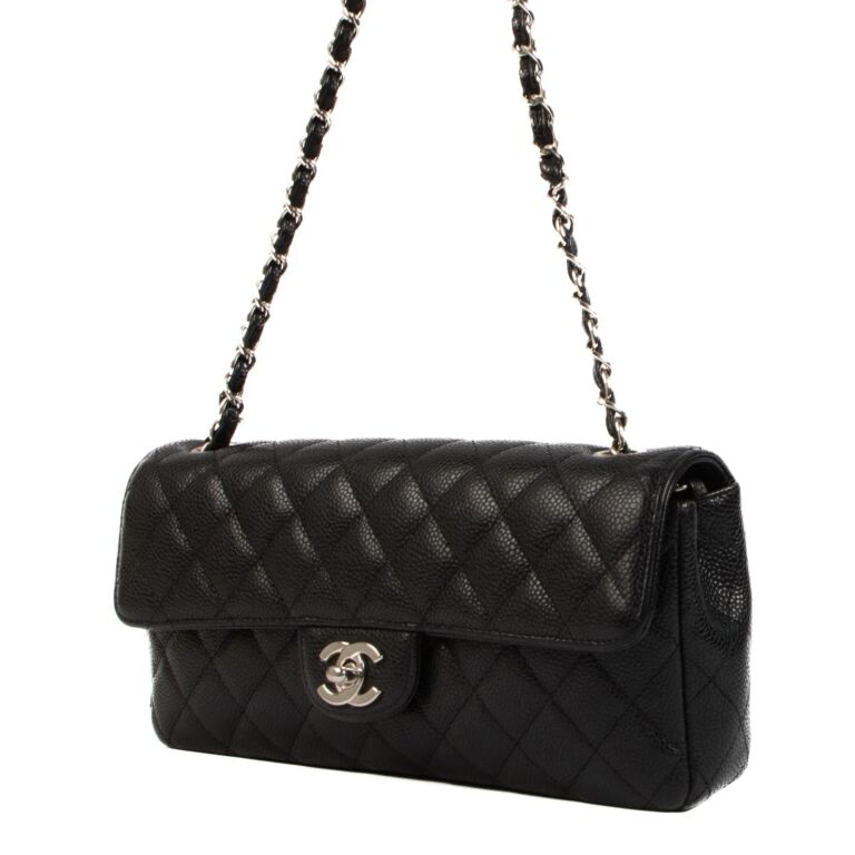 Chanel Black Caviar Leather East West Classic Flap Bag Labellov