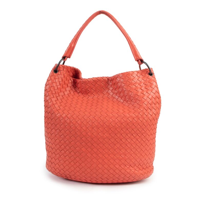 Bottega Veneta Orange Nappa Intrecciato Woven Leather Medium Hobo Bag