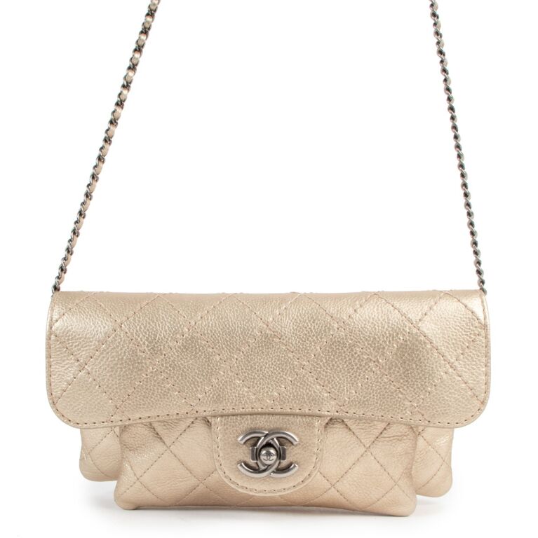 Chanel Metallic Gold Quilted Calfskin Classic Clutch With Chain