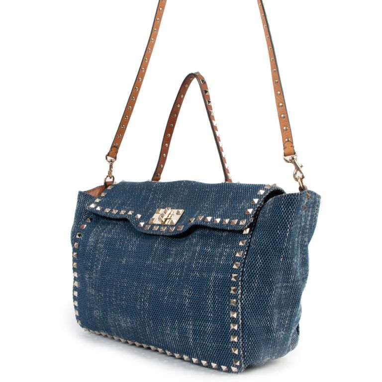 Valentino Garavani Rockstud Denim Shoulder Bag Labellov Buy and Sell Authentic Luxury