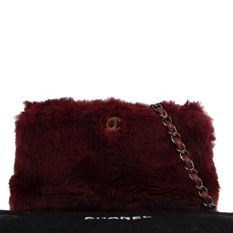 Chanel Navy Blue Rabbit Fur and Leather Classic Single Flap Bag Chanel