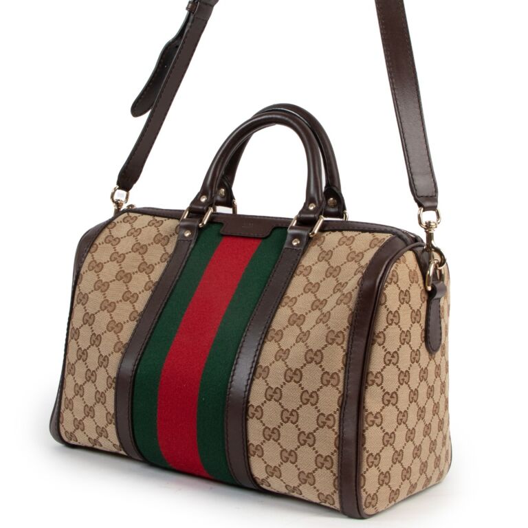 Gucci GG Canvas Web Boston Bag ○ Labellov ○ Buy and Sell