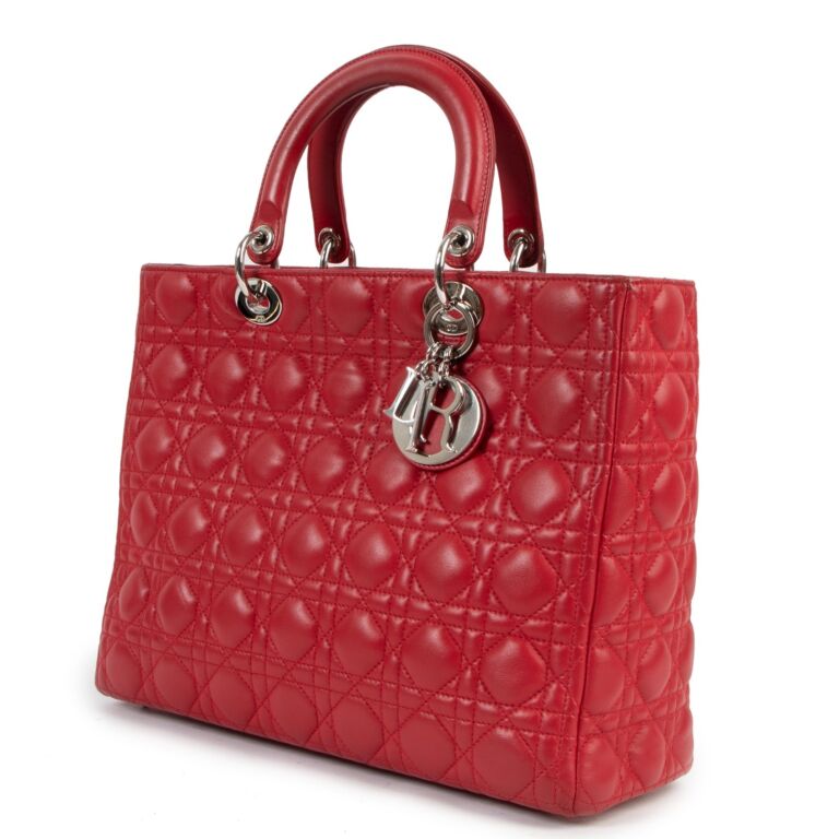 Christian Dior Raspberry Lady Dior Large Cannage Lambskin Bag