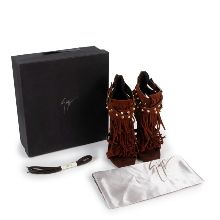 Giuseppe Zanotti Brown Suede Studded Fringe Sandals Size 41