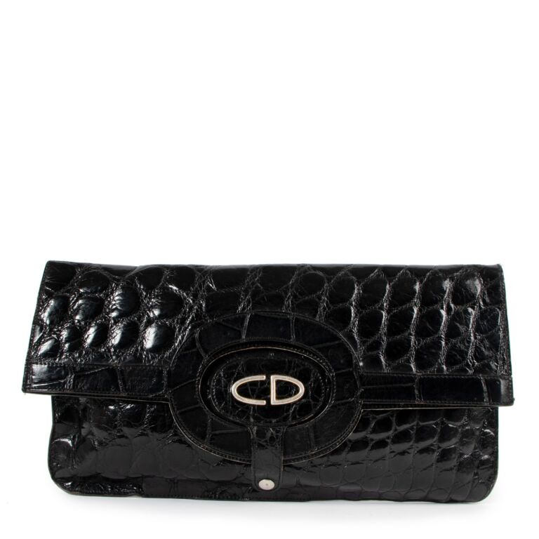 Christian Dior Vintage Black Crocodile Leather 2-In-1 Clutch ○ Labellov ○  Buy and Sell Authentic Luxury