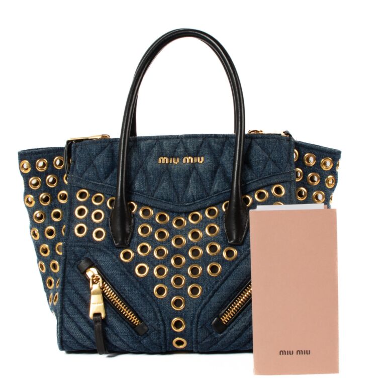 Miu Miu Blue Denim Biker Bag ○ Labellov ○ Buy and Sell