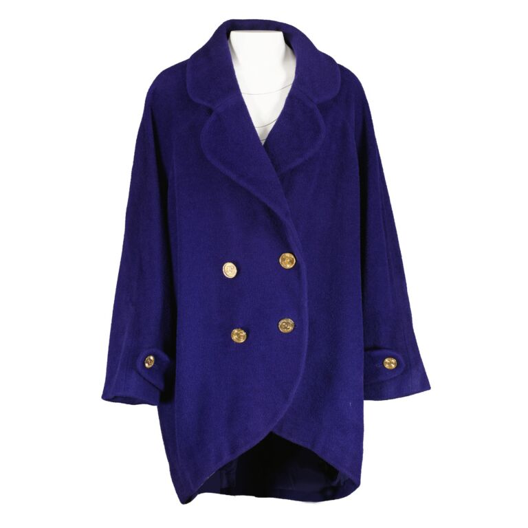 Chanel Vintage Golden Button Cobalt Blue Oversized Coat Labellov Buy and Sell Authentic Luxury