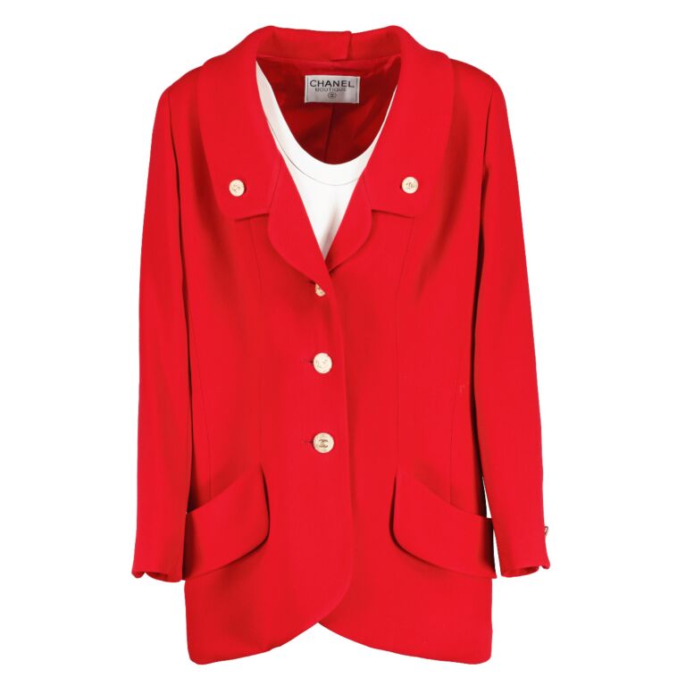 Chanel Vintage 1992 Golden Button Red Wool Jacket ○ Labellov ○ Buy and Sell  Authentic Luxury