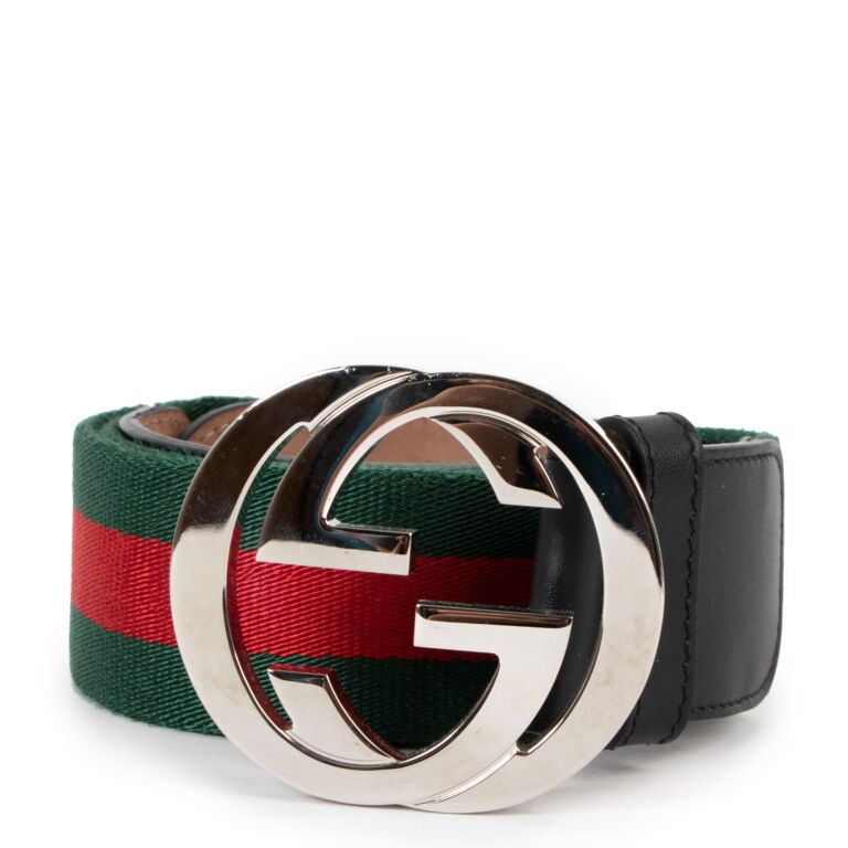 Gucci GG Buckle Red/Green Web Belt - Size 85 ○ Labellov ○ Buy