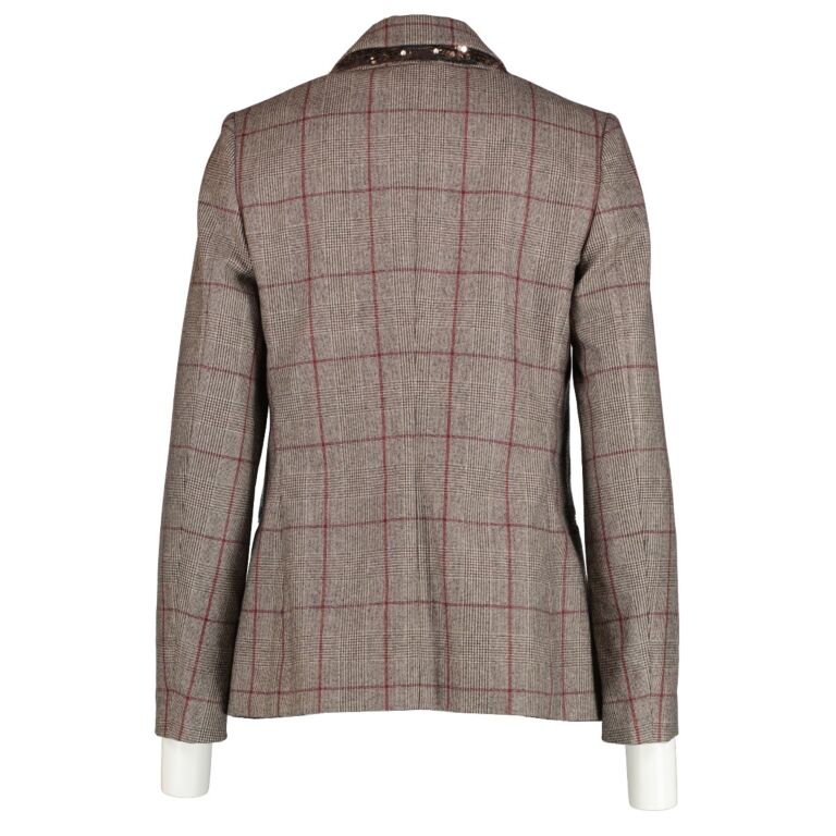 Brunello Cucinelli Grey Check Sequin Blazer Jacket - Size IT