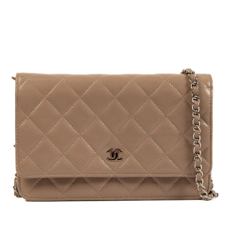 Chanel Taupe Caviar Leather WOC Wallet on Chain Bag Labellov