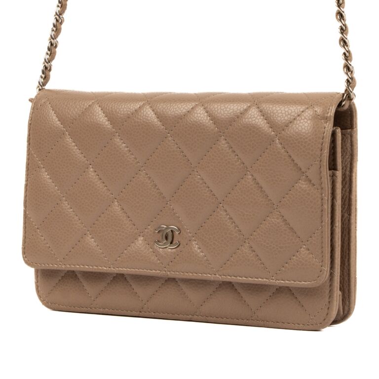 Chanel Taupe Caviar Leather WOC Wallet on Chain Bag Labellov