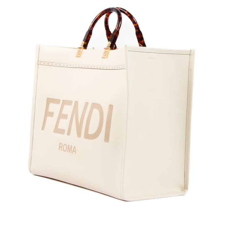 Fendi Beige White Sunshine Large Leather Shopper Bag Labellov