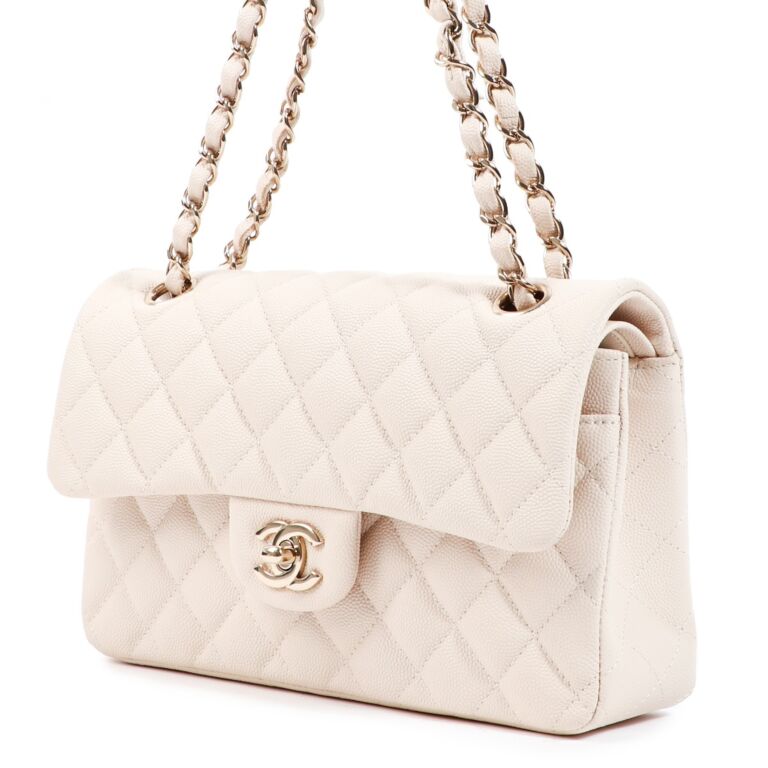 Chanel 20C Light Beige Caviar Small Classic Flap Bag ○ Labellov